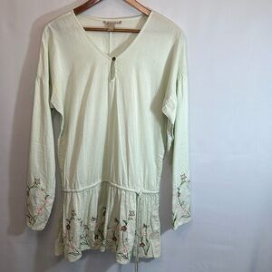 Jeanstar Blouse Tunic 100% Cotton Drop Pull Tie Embroidered Beaded Sequins Boho